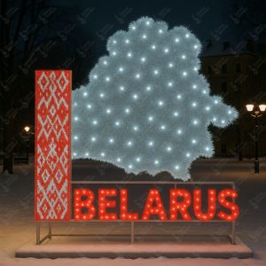 Световая композиция «Беларусь» с контуром страны и орнаментом