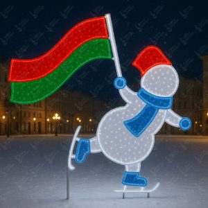 Новогодняя декорация для улицы «Снеговик с флагом»