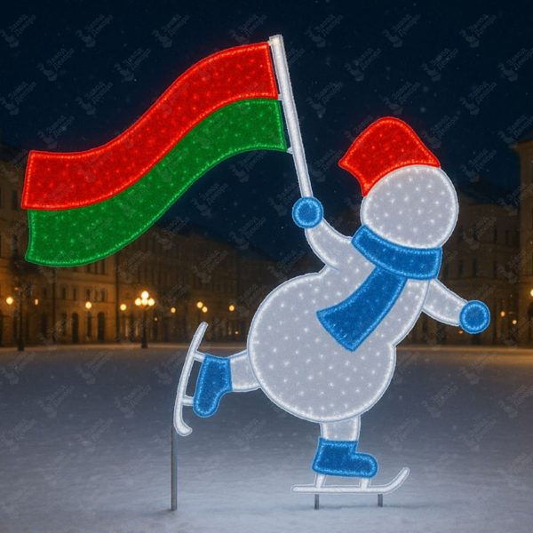 Новогодняя декорация для улицы «Снеговик с флагом»