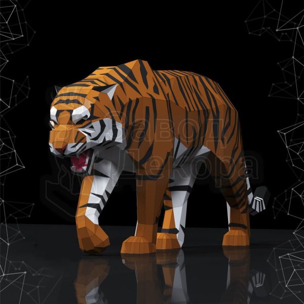 Металлическая полигональная фигура «Агрессивный тигр» (1,8м)