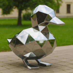 Полигональная утка из нержавеющей стали – Уличная скульптура с зеркальной полировкой