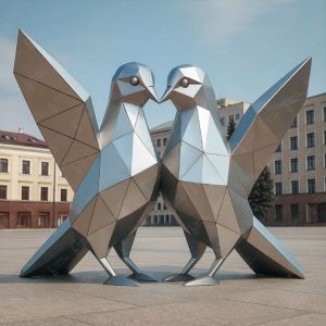 Полигональные голуби из нержавеющей стали – символ гармонии и современного искусства