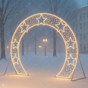 Новогодняя уличная арка со звёздами в тёплом свечении