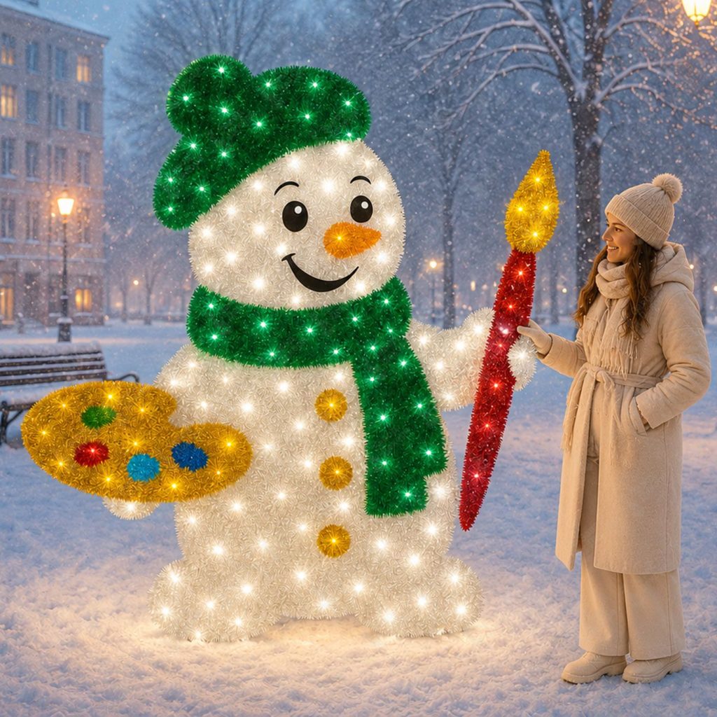 Новогодний снеговик художник для улицы