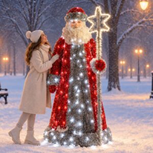 Новогодняя фигура Деда Мороза из мишуры для улицы