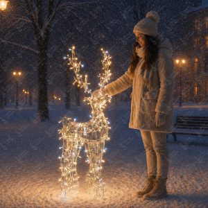 Ажурный олень 130 см с эффектом мерцания теплый оттенок