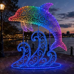Световая уличная композиция «Дельфин на волнах» с RGB-подсветкой